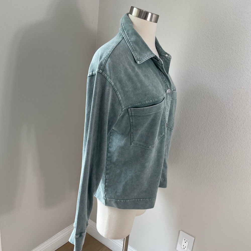 NEW Jane + Delancey Womens Medium Green Mineral‎ Wash French Terry Shacket Shirt - Picture 6 of 9